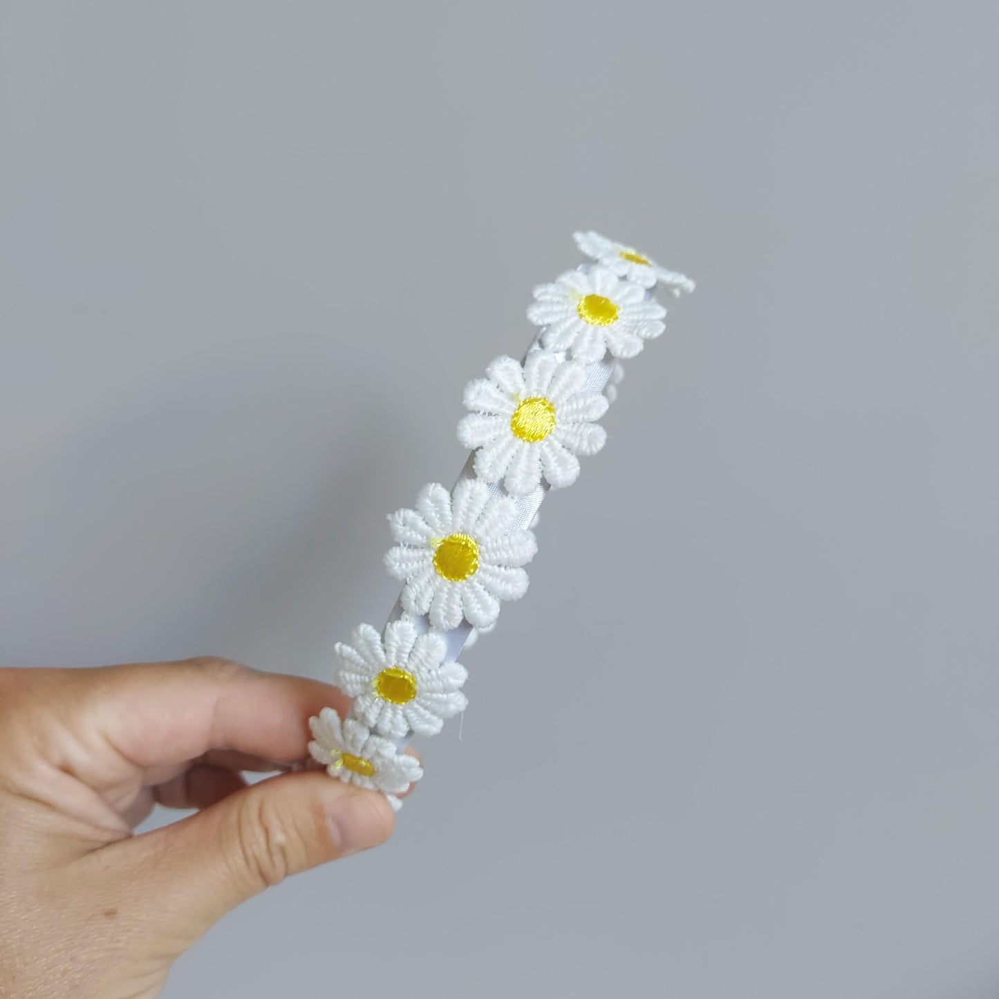 Haarband met grote bloemen - Wit/geel