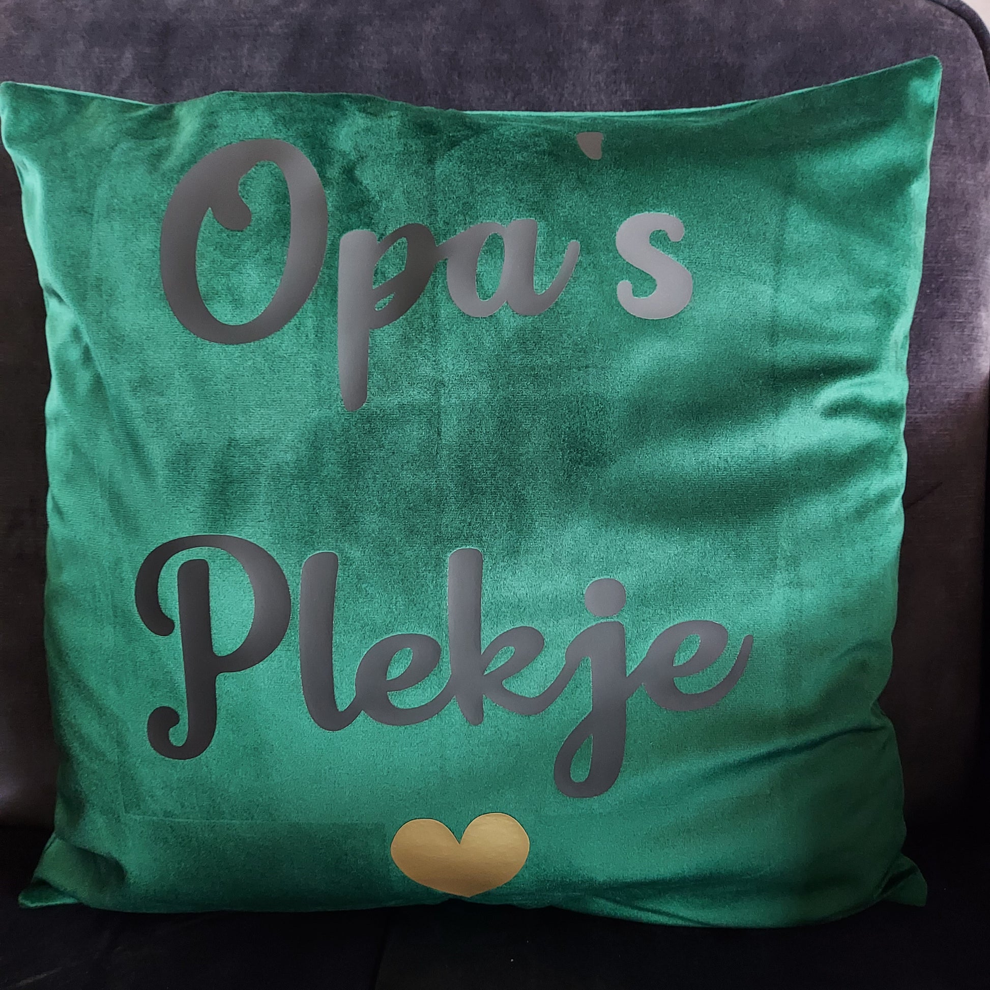 Kussen papa/opa's plekje in diverse kleuren van het blije snoetje.