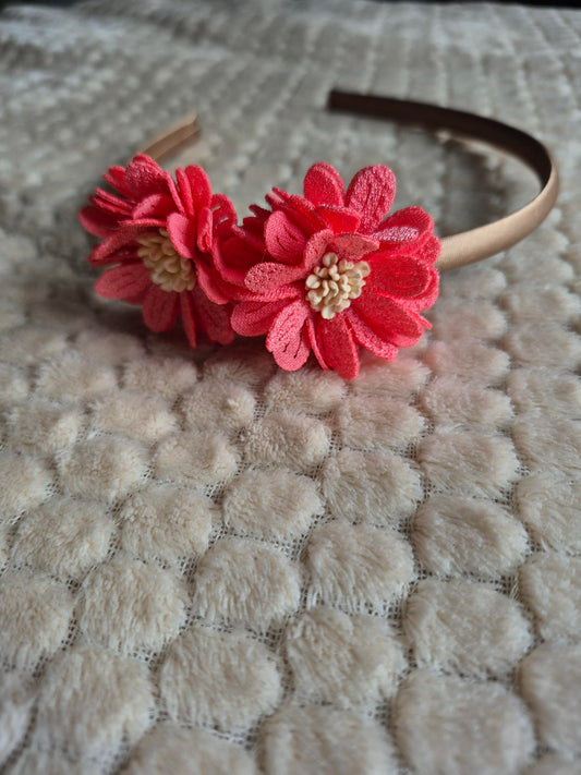 Diadeem met stoffen bloemen – Roze
