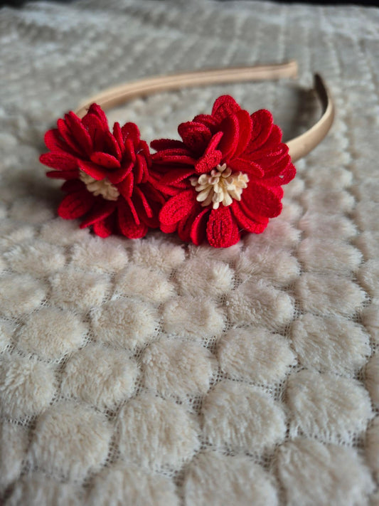 Diadeem met stoffen bloemen – Rood