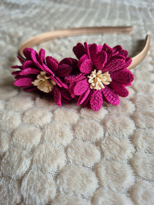 Diadeem met stoffen bloemen – Paars