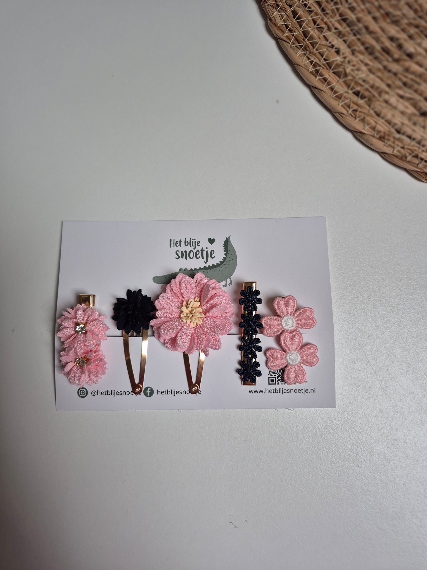 Set van 5 haarspeldjes - Roze / donkerblauw