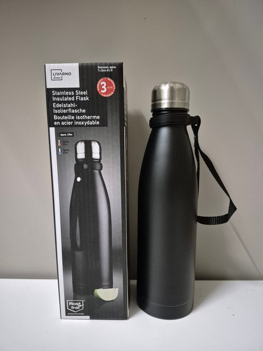 Thermosfles van roestvrij staal, met lus, 500 ml - Zwart