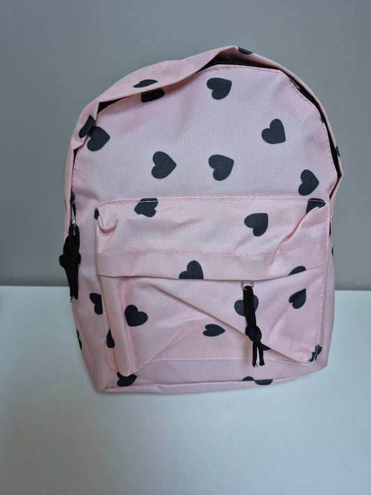 Kinder Rugzak Roze met hartjes – Peuter & Kleuter Rugtas met Voorvak – 28 x 21 cm