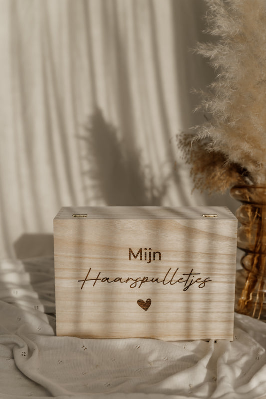 Houten bewaardoos 'Mijn haarspulletjes'