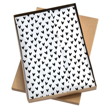 Vloeipapier hartjes wit/zwart 50x35cm - 5 stuks