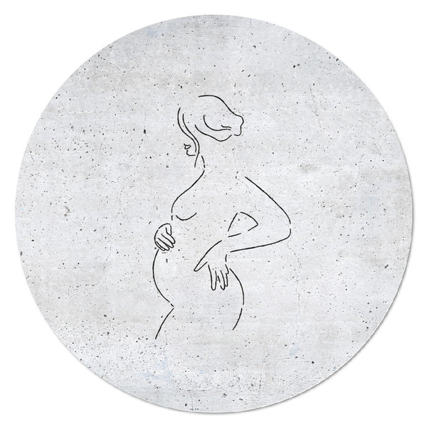 muurcirkel betonlook met lijntekening zwangere vrouw 30cm